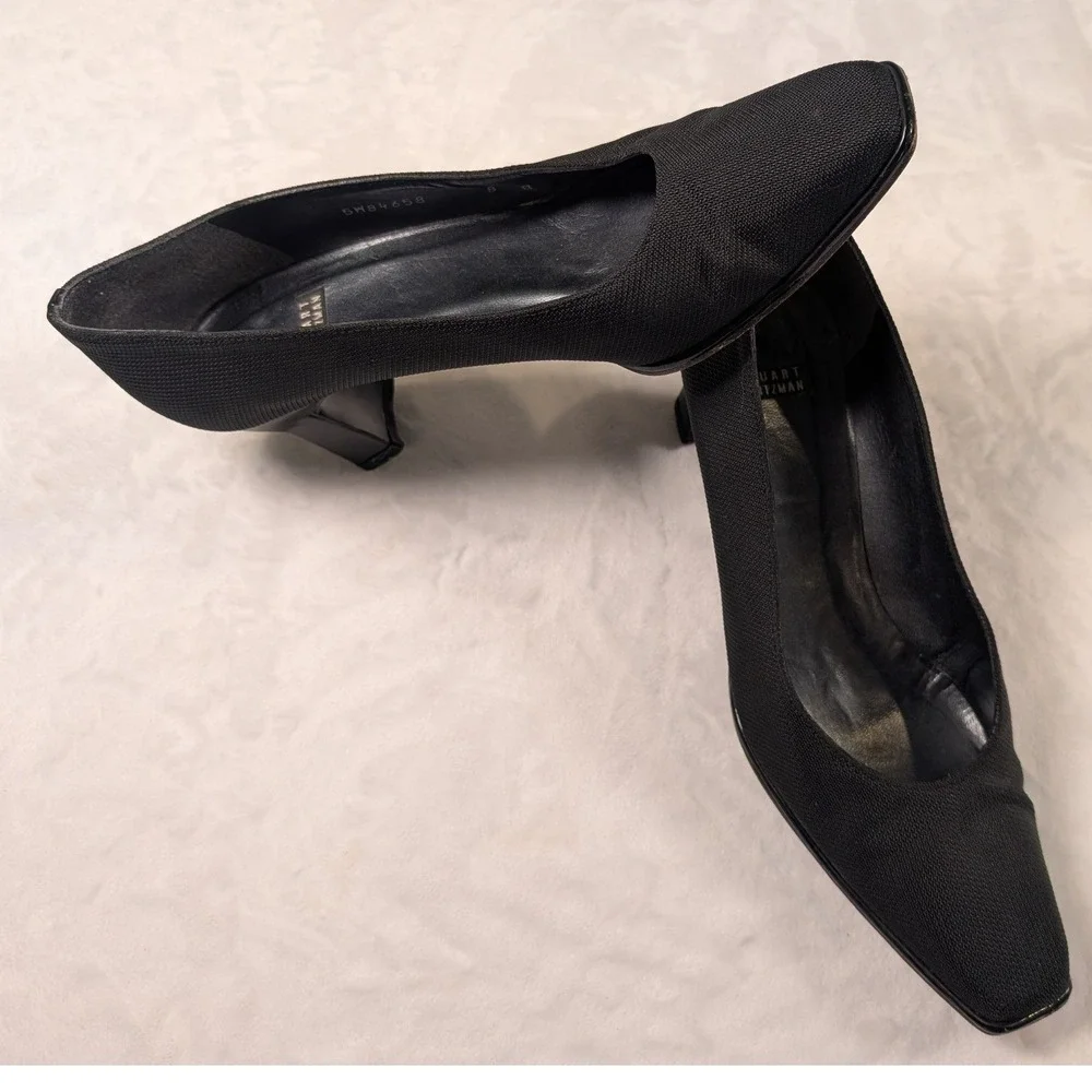 Stuart Weitzman Black Fabric Square Toe Block Heel Pumps Formal Womens 8 B